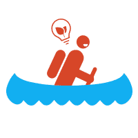 Pictogramme représentant une personne sur son Canoë kayak tout en pensant à l'écologie.
